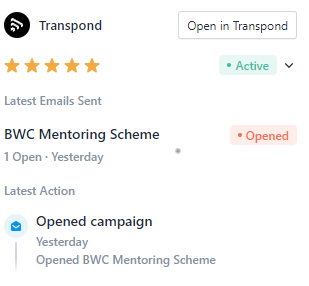 Screenshot of how Transpond reports campaign activity back into Capsule CRM